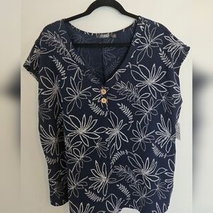 Navy Blue Floral Women's Top